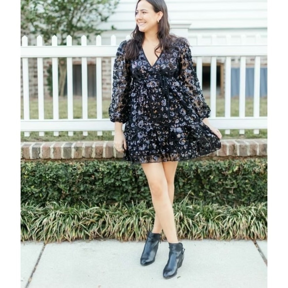 Victoria Dunn Sequin Holiday Dress Solid Black – Size Small (NWT)